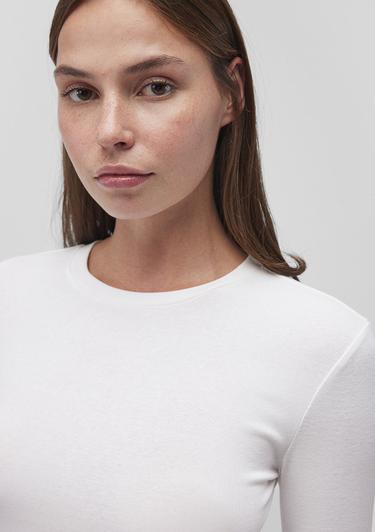  Mavi Uzun Kollu Beyaz Basic Tişört Crop / Kısa Kesim 1612822-70057