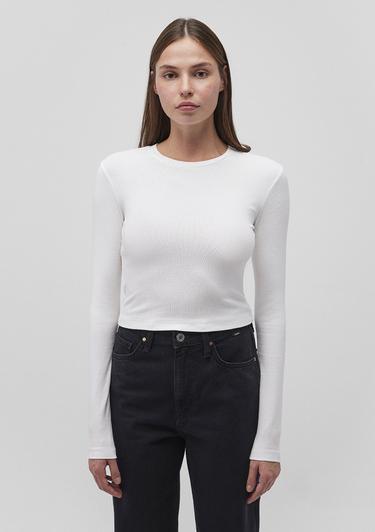  Mavi Uzun Kollu Beyaz Basic Tişört Crop / Kısa Kesim 1612822-70057