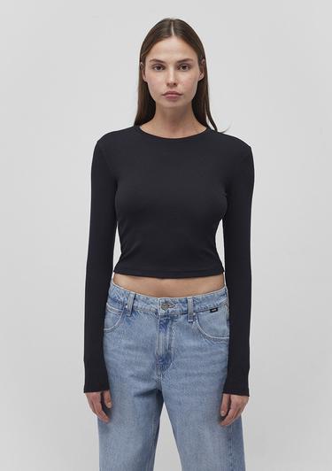  Mavi Uzun Kollu Siyah Basic Tişört Crop / Kısa Kesim 1612822-900