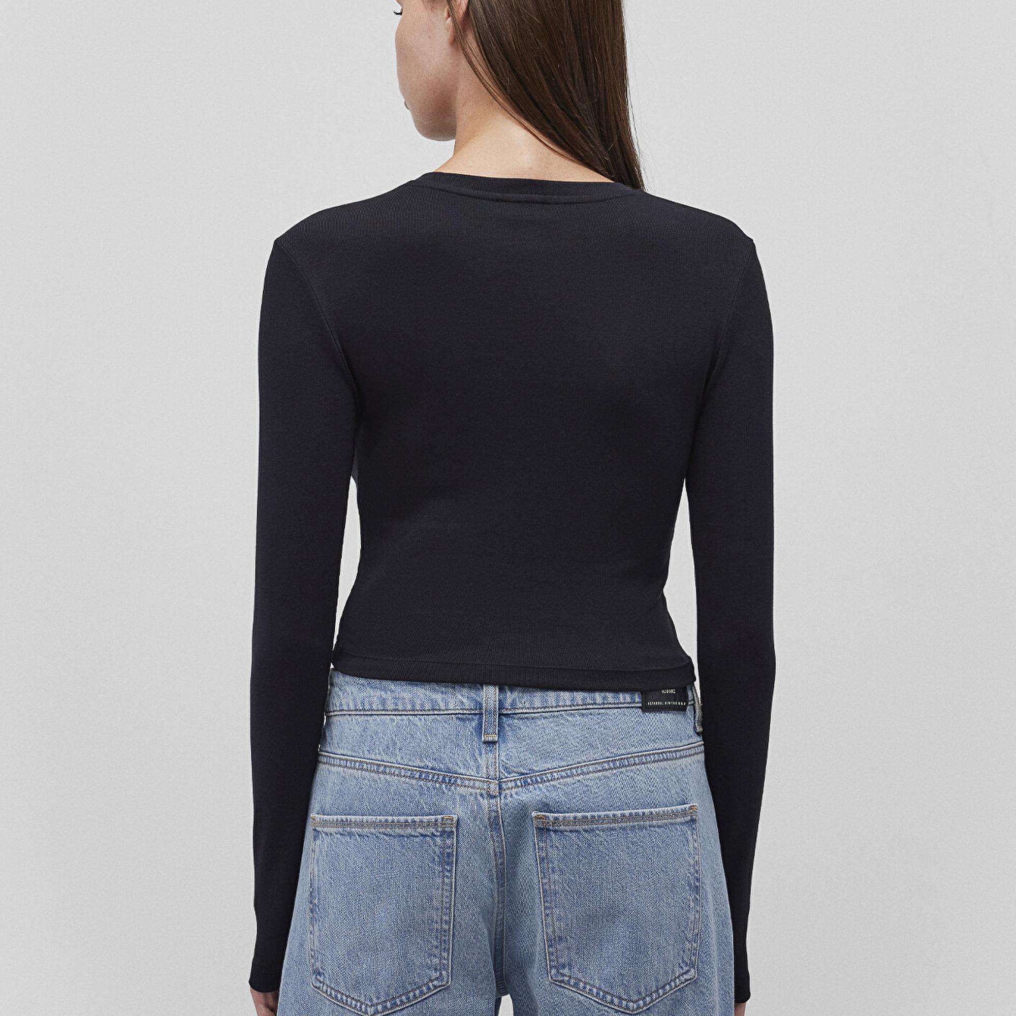 Mavi Uzun Kollu Siyah Basic Tişört Crop / Kısa Kesim 1612822-900