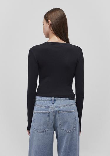  Mavi Uzun Kollu Siyah Basic Tişört Crop / Kısa Kesim 1612822-900