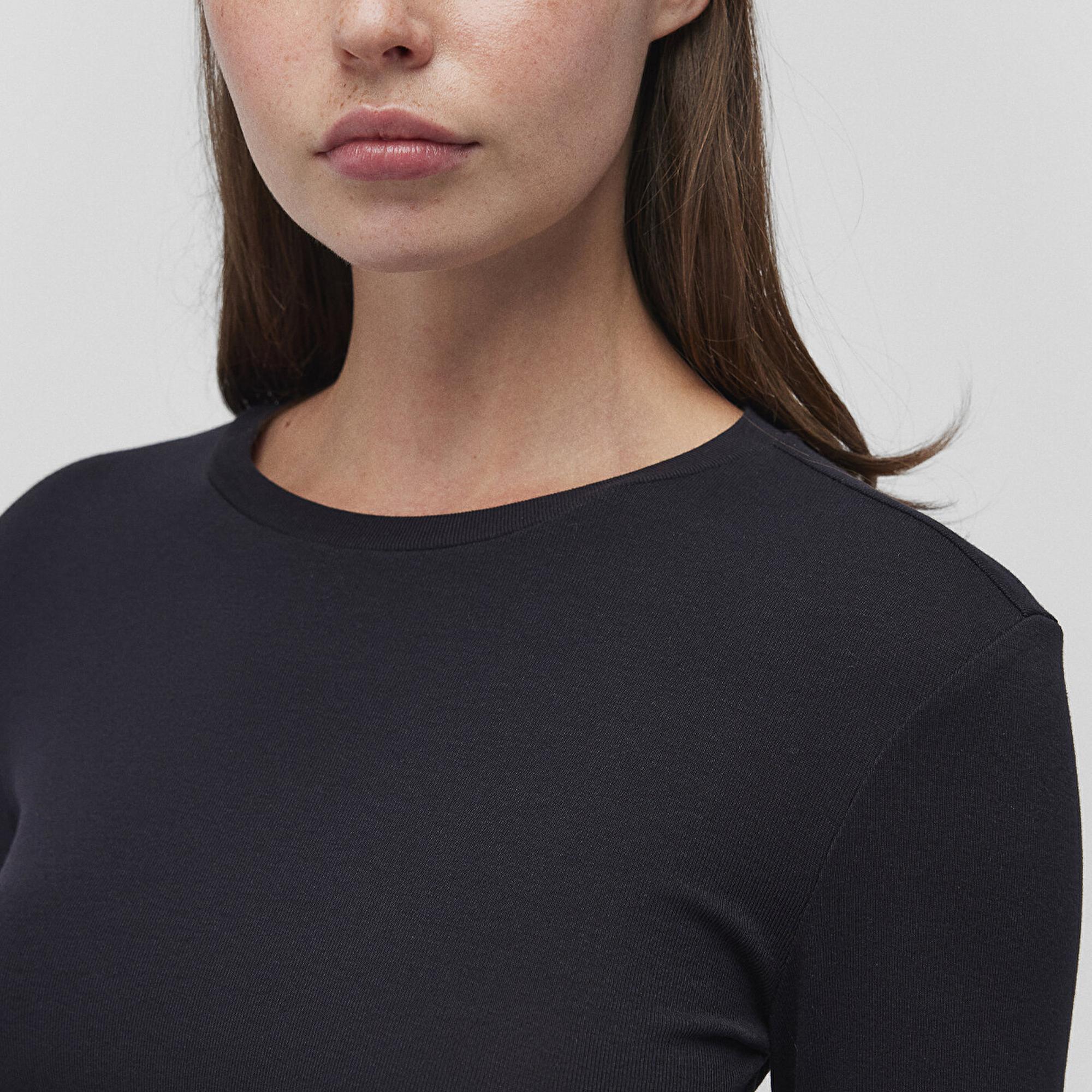 Mavi Uzun Kollu Siyah Basic Tişört Crop / Kısa Kesim 1612822-900