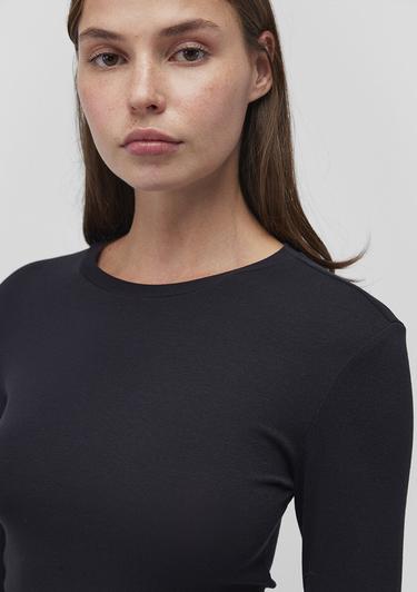  Mavi Uzun Kollu Siyah Basic Tişört Crop / Kısa Kesim 1612822-900