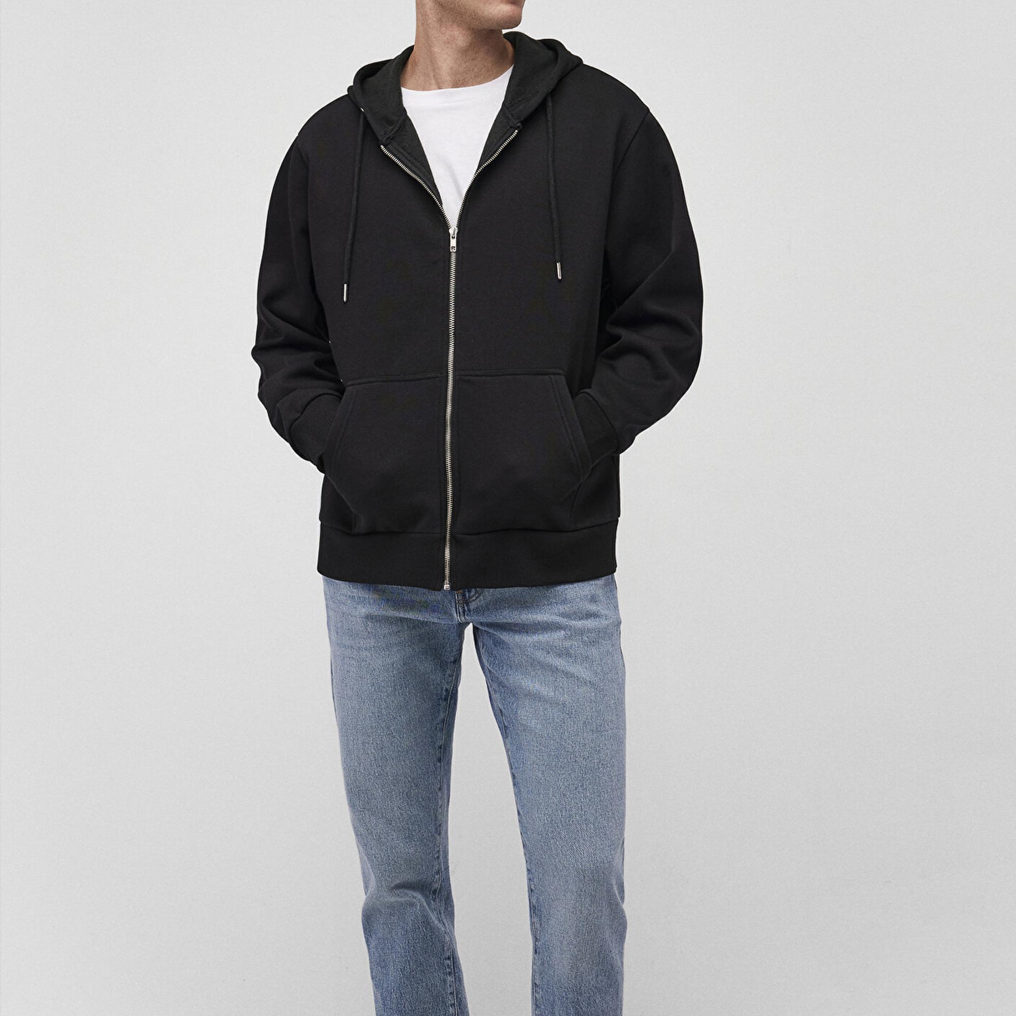 Mavi Kapüşonlu Fermuarlı Siyah Basic Sweatshirt 0S10277-900