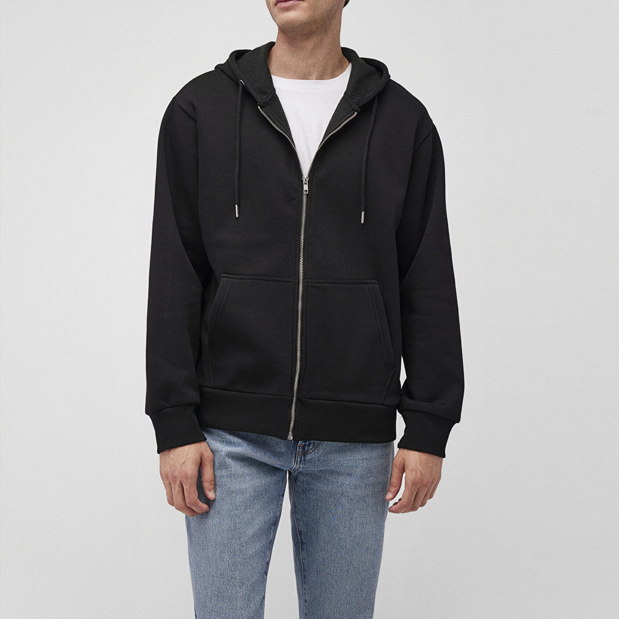 Mavi Kapüşonlu Fermuarlı Siyah Basic Sweatshirt 0S10277-900