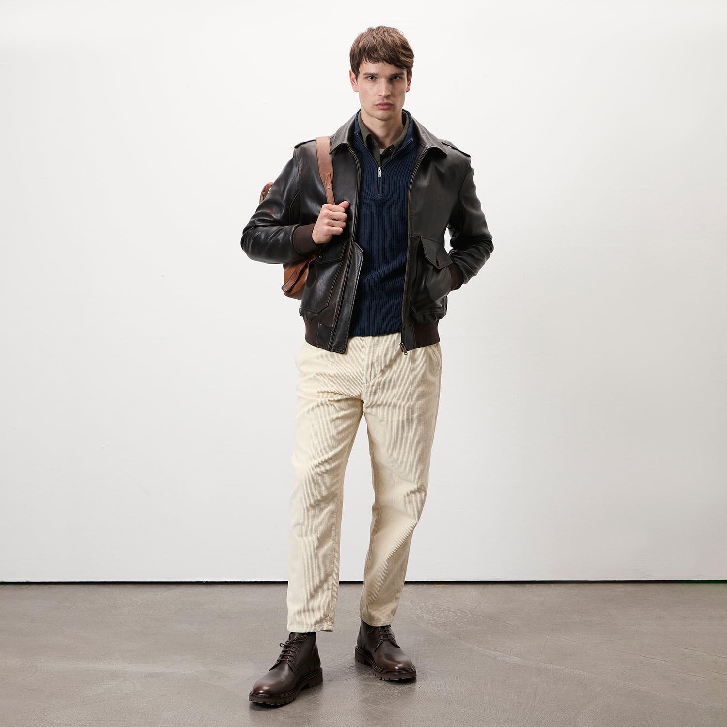  Piero Koyu Gri Erkek Deri Bomber Ceket