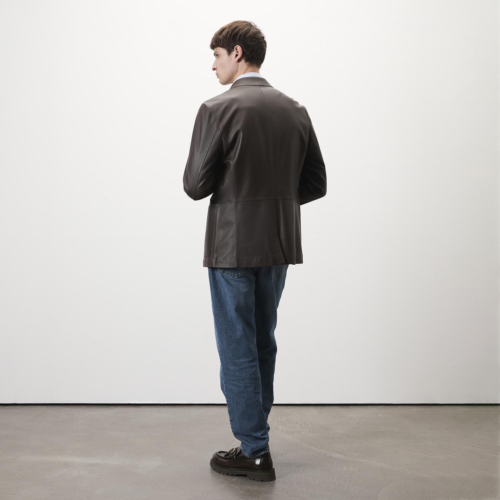 Auburn Kahverengi Erkek Deri Blazer Ceket