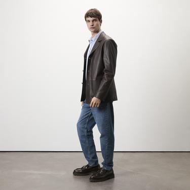  Auburn Kahverengi Erkek Deri Blazer Ceket