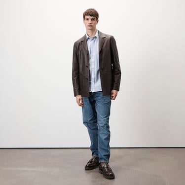  Auburn Kahverengi Erkek Deri Blazer Ceket