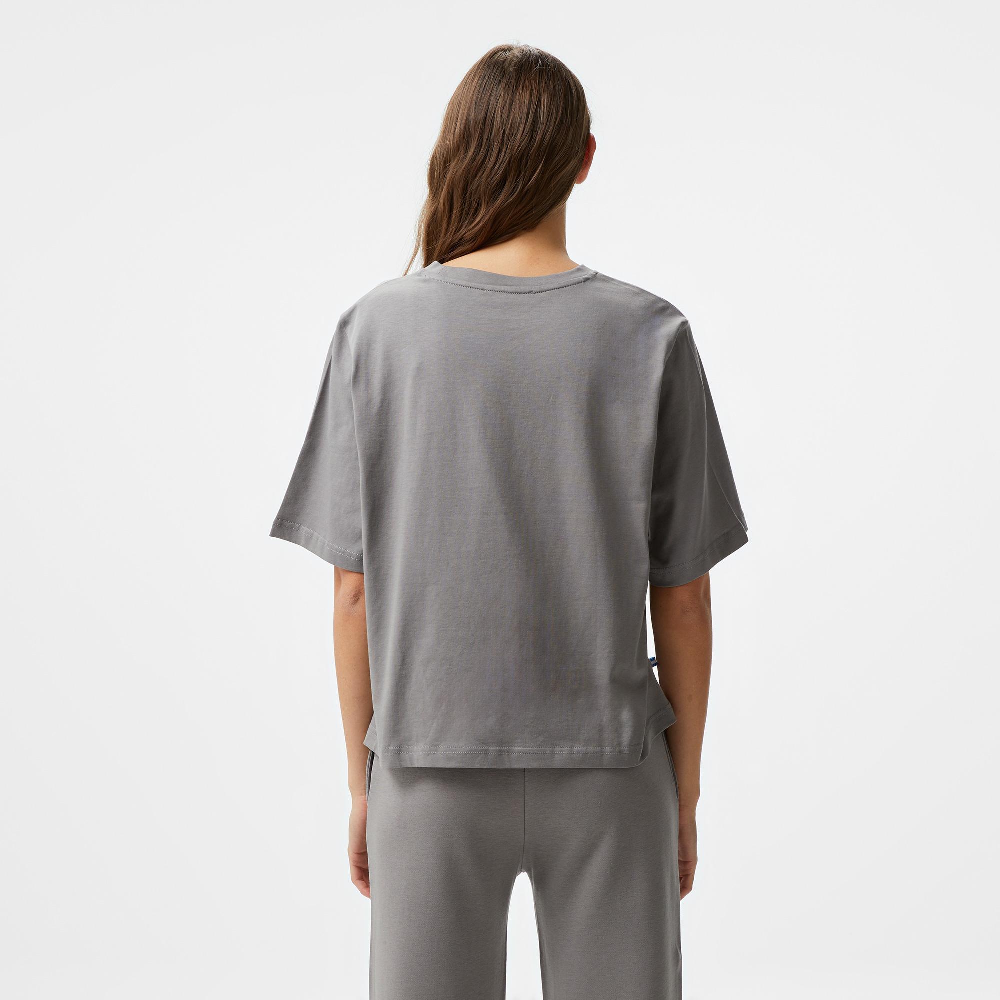 Ucla Manuela Nakışlı Kadın Gri Bisiklet Yaka T-Shirt