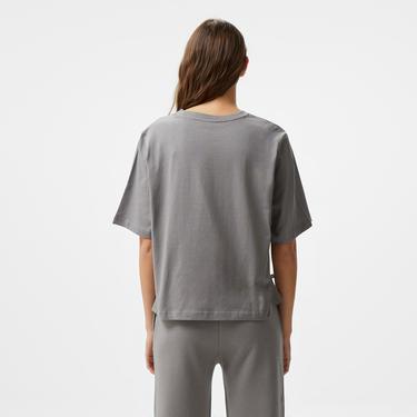  Ucla Manuela Nakışlı Kadın Gri Bisiklet Yaka T-Shirt