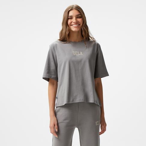  Ucla Manuela Nakışlı Kadın Gri Bisiklet Yaka T-Shirt