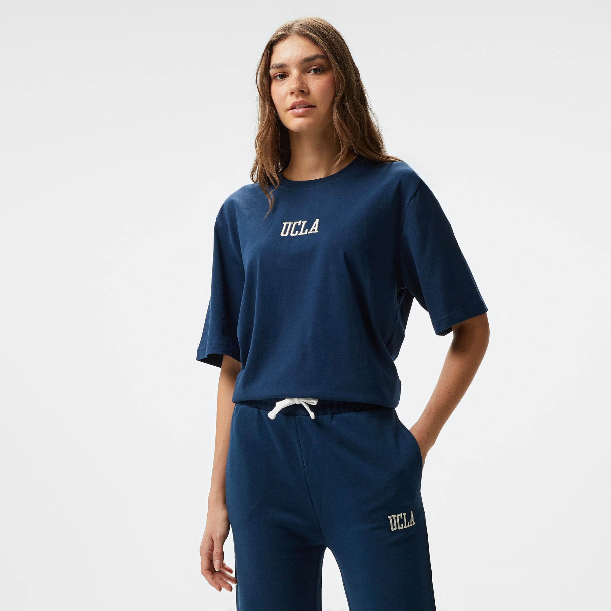 Ucla Manuela Nakışlı Kadın Lacivert Bisiklet Yaka T-Shirt