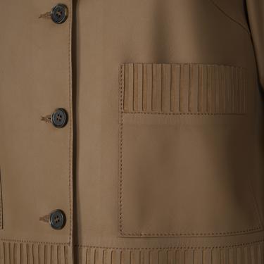  Kadın Açık Kahve Kısa Gömlek Yaka Deri Ceket