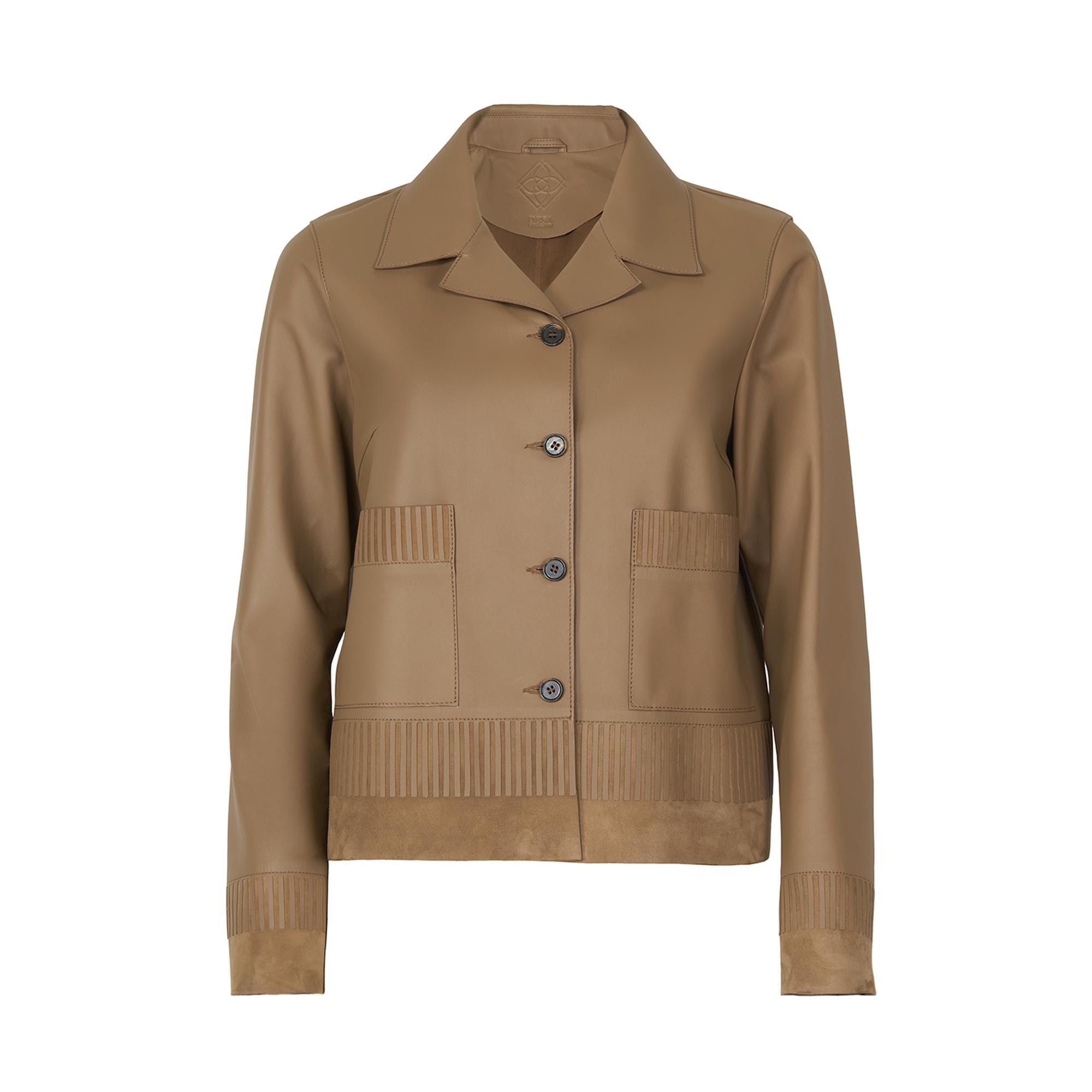 Kadın Açık Kahve Kısa Gömlek Yaka Deri Ceket