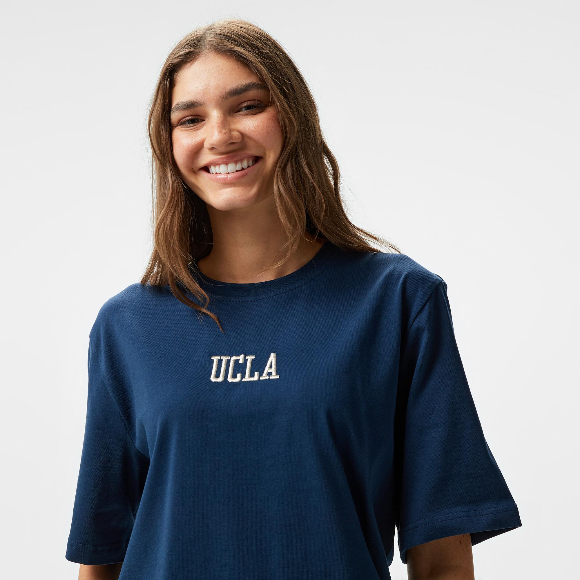 Ucla Manuela Nakışlı Kadın Lacivert Bisiklet Yaka T-Shirt