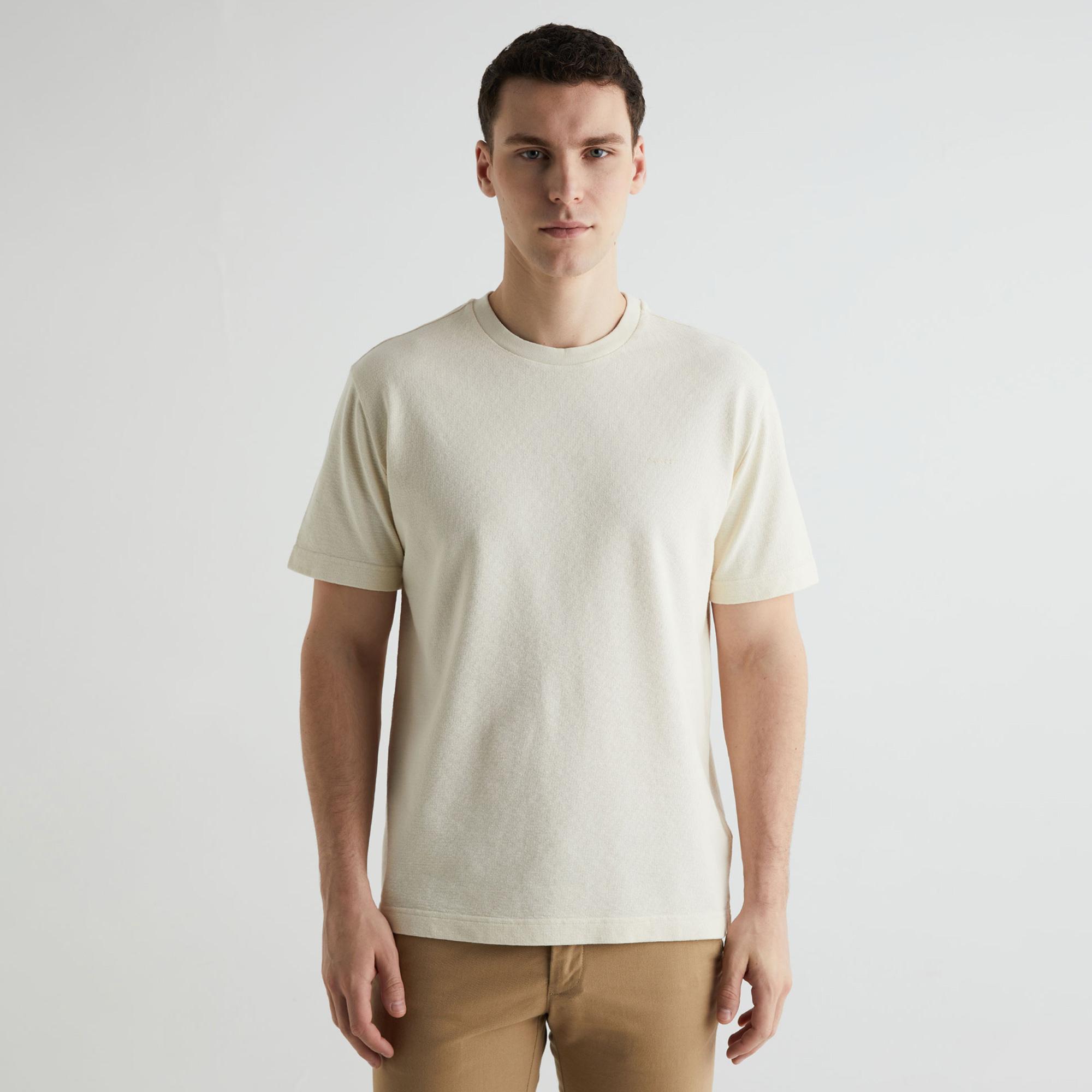 GANT Erkek Krem Regular Fit Bisiklet Yaka T-shirt