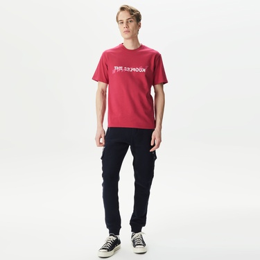  ERKEK BASKILI BİSİKLET YAKA KIRMIZI  T-SHIRT