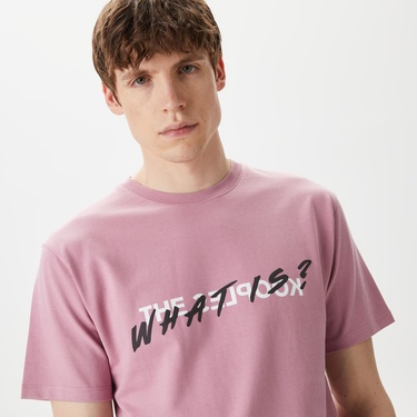  ERKEK BASKILI BİSİKLET YAKA PEMBE  T-SHIRT