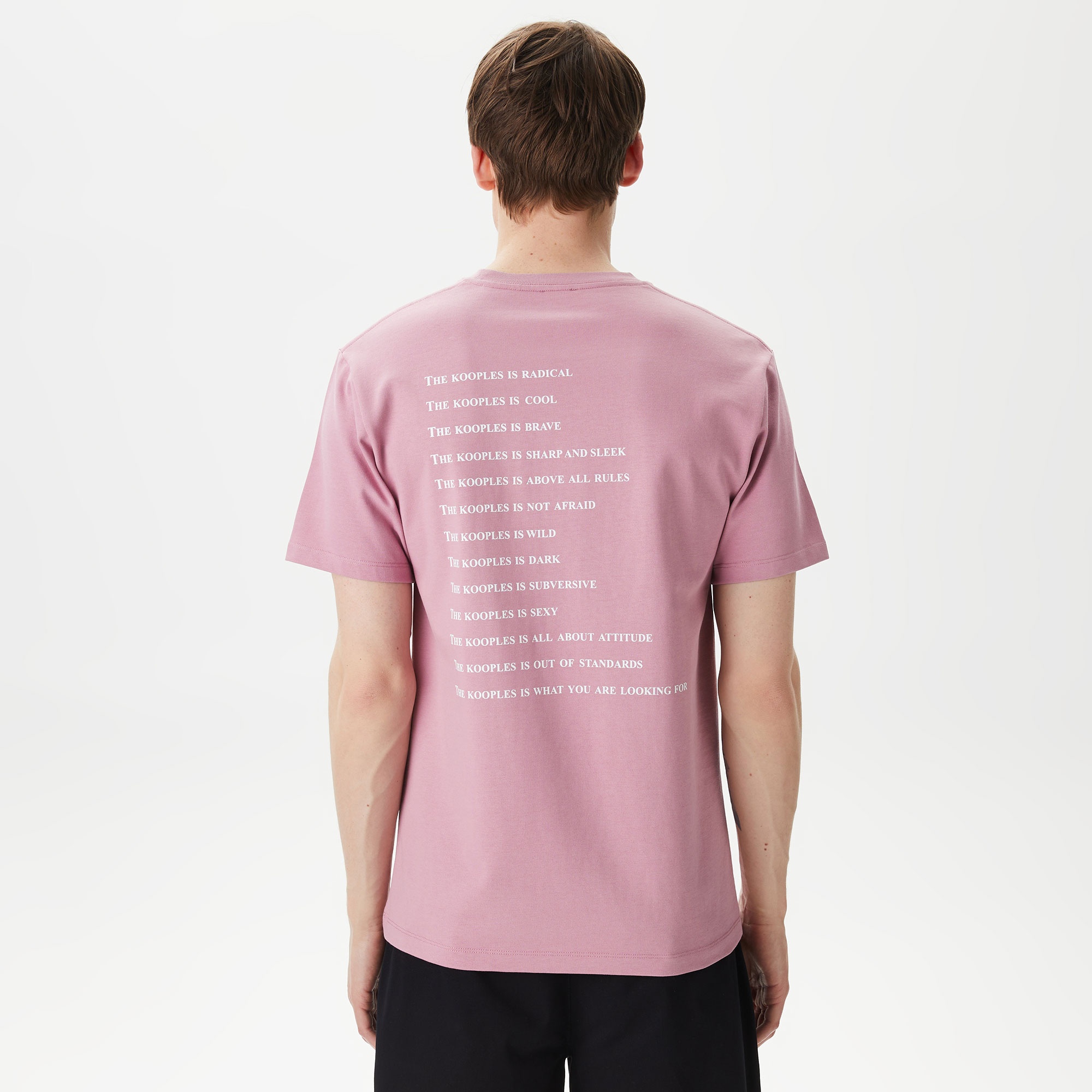 ERKEK BASKILI BİSİKLET YAKA PEMBE  T-SHIRT