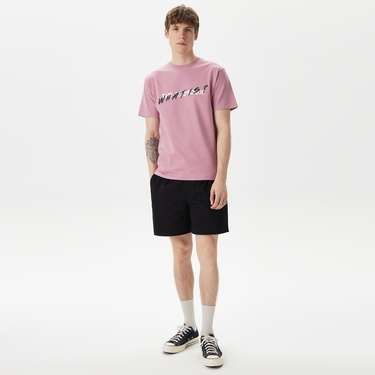  ERKEK BASKILI BİSİKLET YAKA PEMBE  T-SHIRT