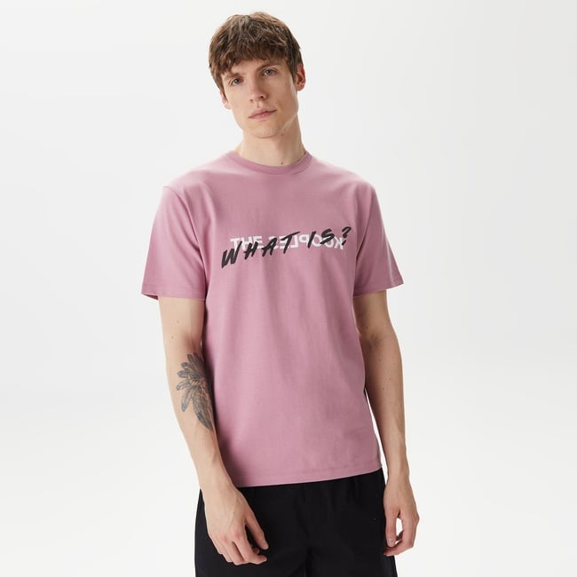  ERKEK BASKILI BİSİKLET YAKA PEMBE  T-SHIRT