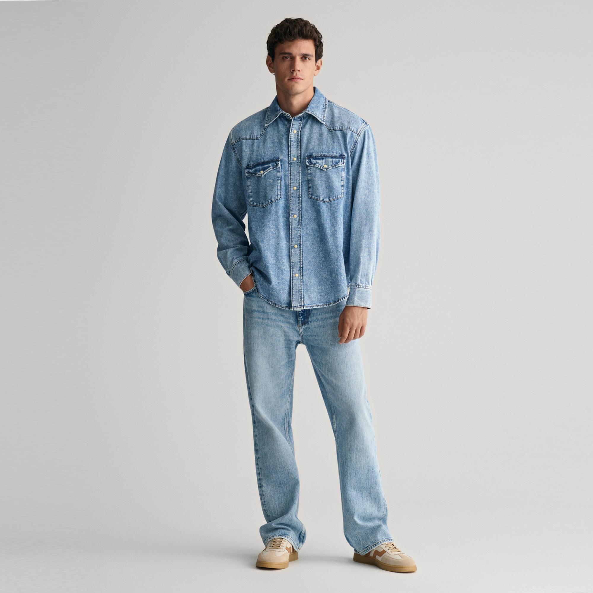 GANT Erkek Mavi Relaxed Fit Klasik Yaka Gömlek