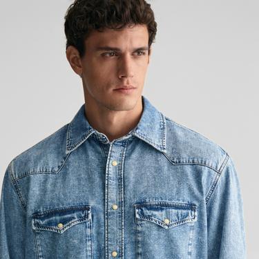  GANT Erkek Mavi Relaxed Fit Klasik Yaka Gömlek