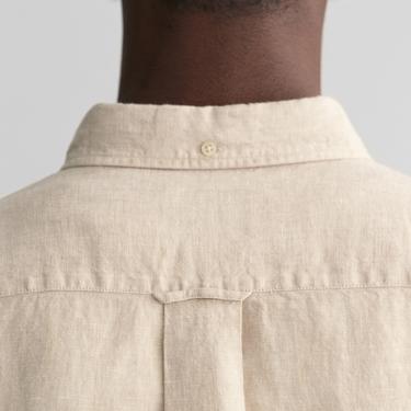  GANT Erkek Bej Regular Fit Düğmeli Yaka Keten Gömlek