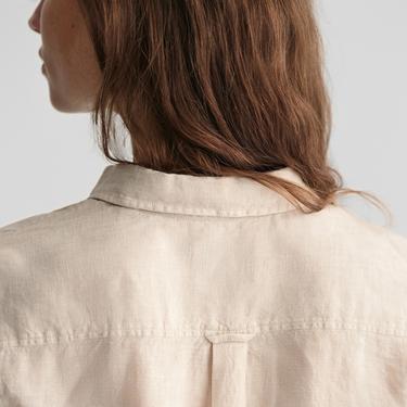  GANT Kadın Bej Regular Fit Klasik Yaka Keten Gömlek