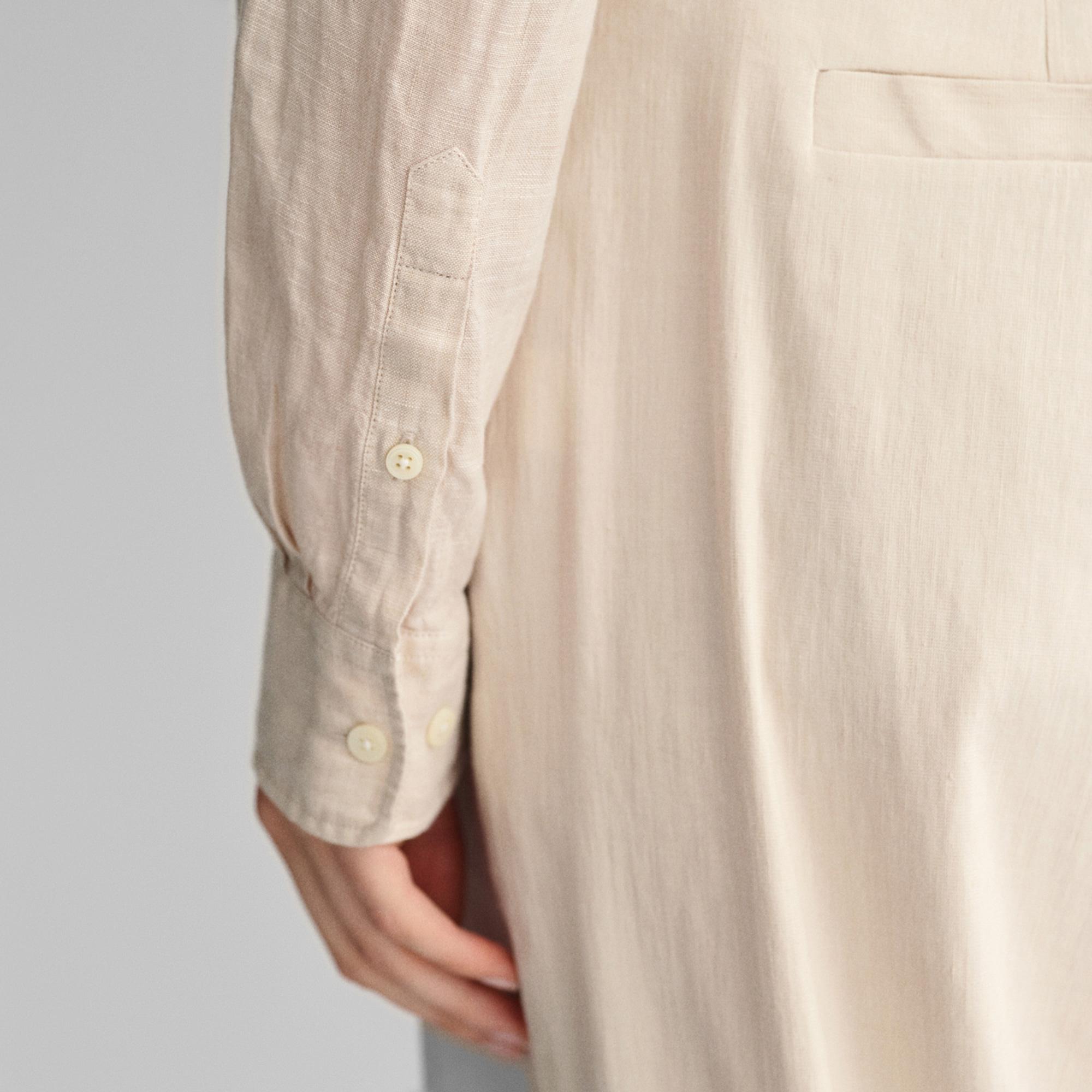 GANT Kadın Bej Regular Fit Klasik Yaka Keten Gömlek