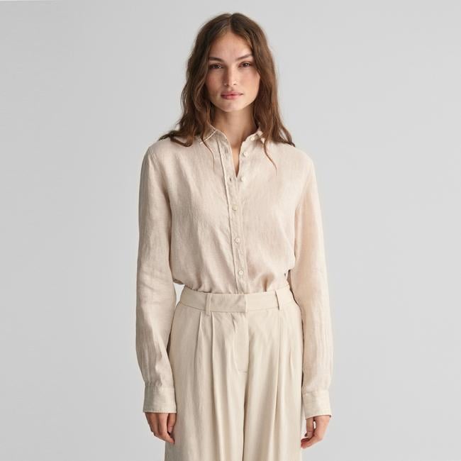  GANT Kadın Bej Regular Fit Klasik Yaka Keten Gömlek