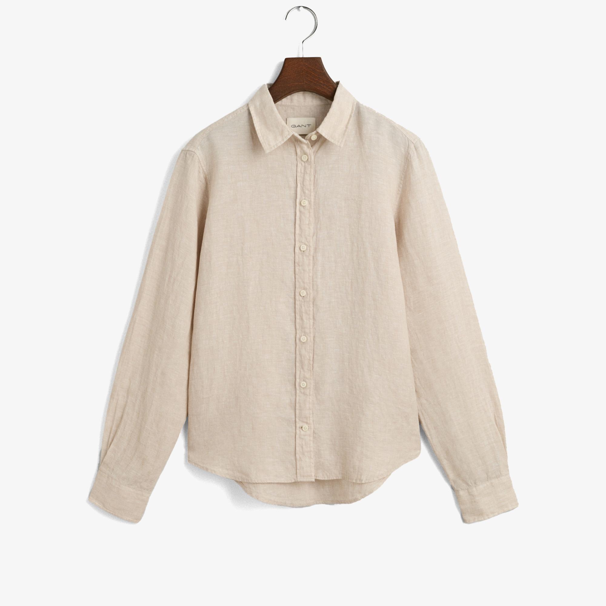 GANT Kadın Bej Regular Fit Klasik Yaka Keten Gömlek