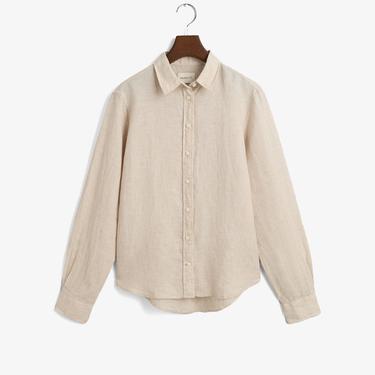  GANT Kadın Bej Regular Fit Klasik Yaka Keten Gömlek