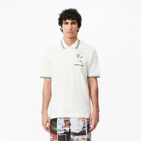  Lacoste L.12.12 Erkek Classic Fit Baskılı Bej Polo
