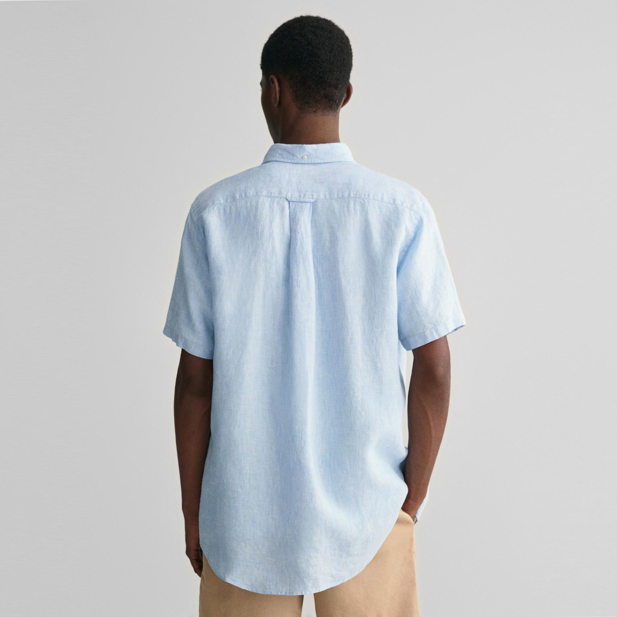 Gant Erkek Mavi Regular Fit Düğmeli Yaka Keten Gömlek