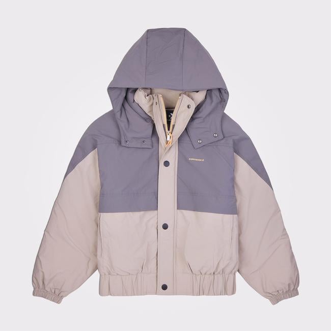  Converse Kadın Kapüşonlu Renk Bloklu Gri Mont