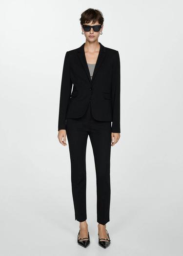  Mango Kadın Roma Dokuma Düz Pantolon Siyah