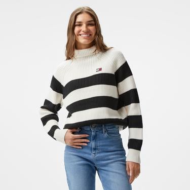 Tommy Hilfiger Jeans Stripe Mocknck Badge Kadın Siyah Kazak
