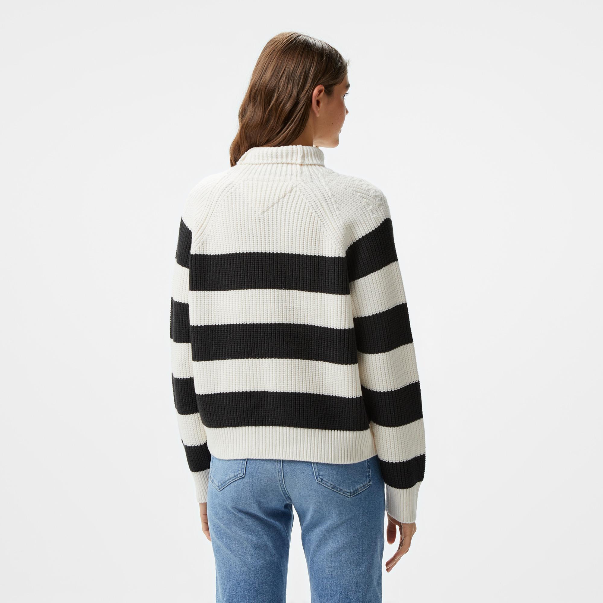 Tommy Hilfiger Jeans Stripe Mocknck Badge Kadın Siyah Kazak