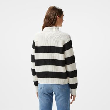  Tommy Hilfiger Jeans Stripe Mocknck Badge Kadın Siyah Kazak