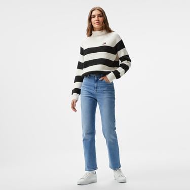  Tommy Hilfiger Jeans Stripe Mocknck Badge Kadın Siyah Kazak
