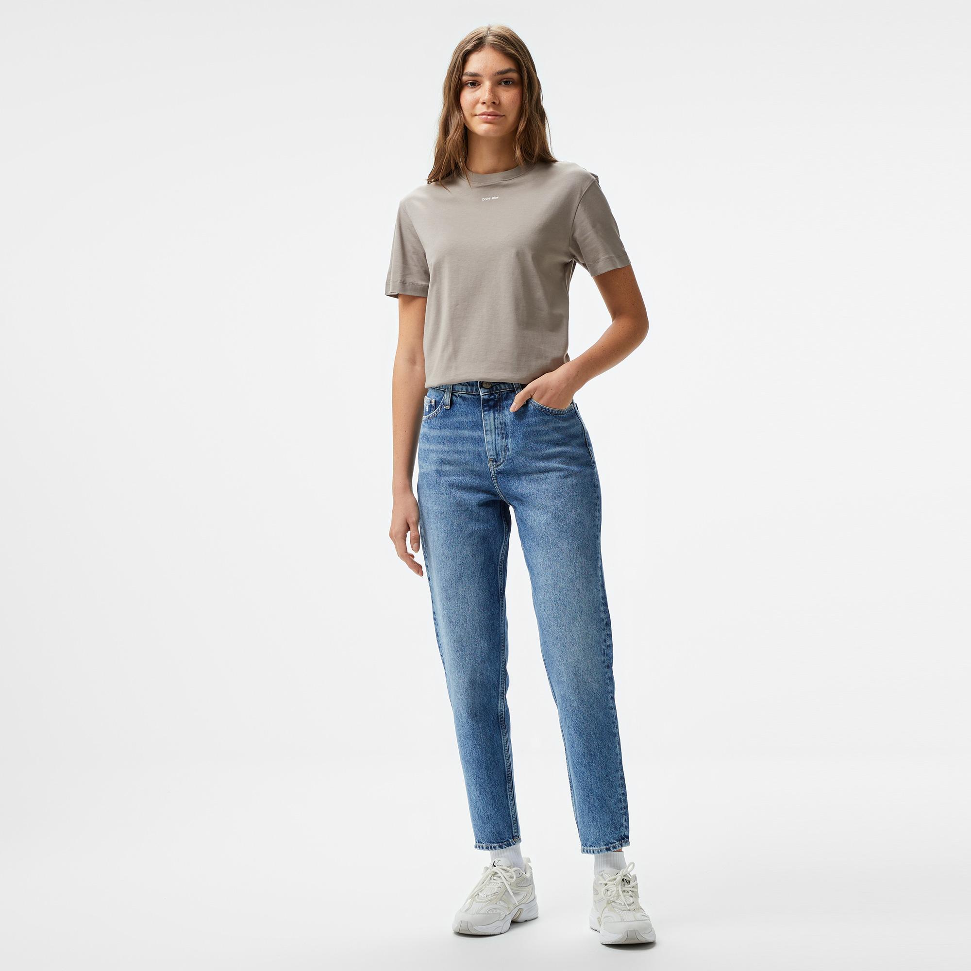 Calvin Klein Nano Logo Regular Kadın Gri T-Shirt