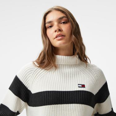  Tommy Hilfiger Jeans Stripe Mocknck Badge Kadın Siyah Kazak
