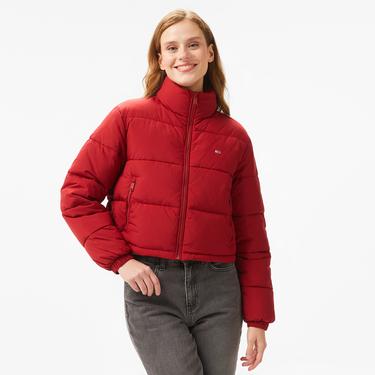  Tommy Hilfiger Jeans Essential Puffer Kadın Kırmızı Ceket