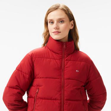  Tommy Hilfiger Jeans Essential Puffer Kadın Kırmızı Ceket