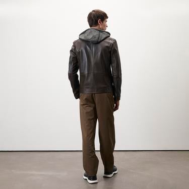  Analu Koyu Kahve Erkek Kapüşonlu Deri Mont