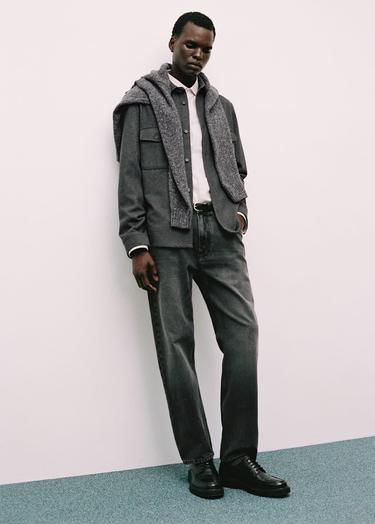  Mango Erkek Koyu Gri Düz Kesim Jean Gri