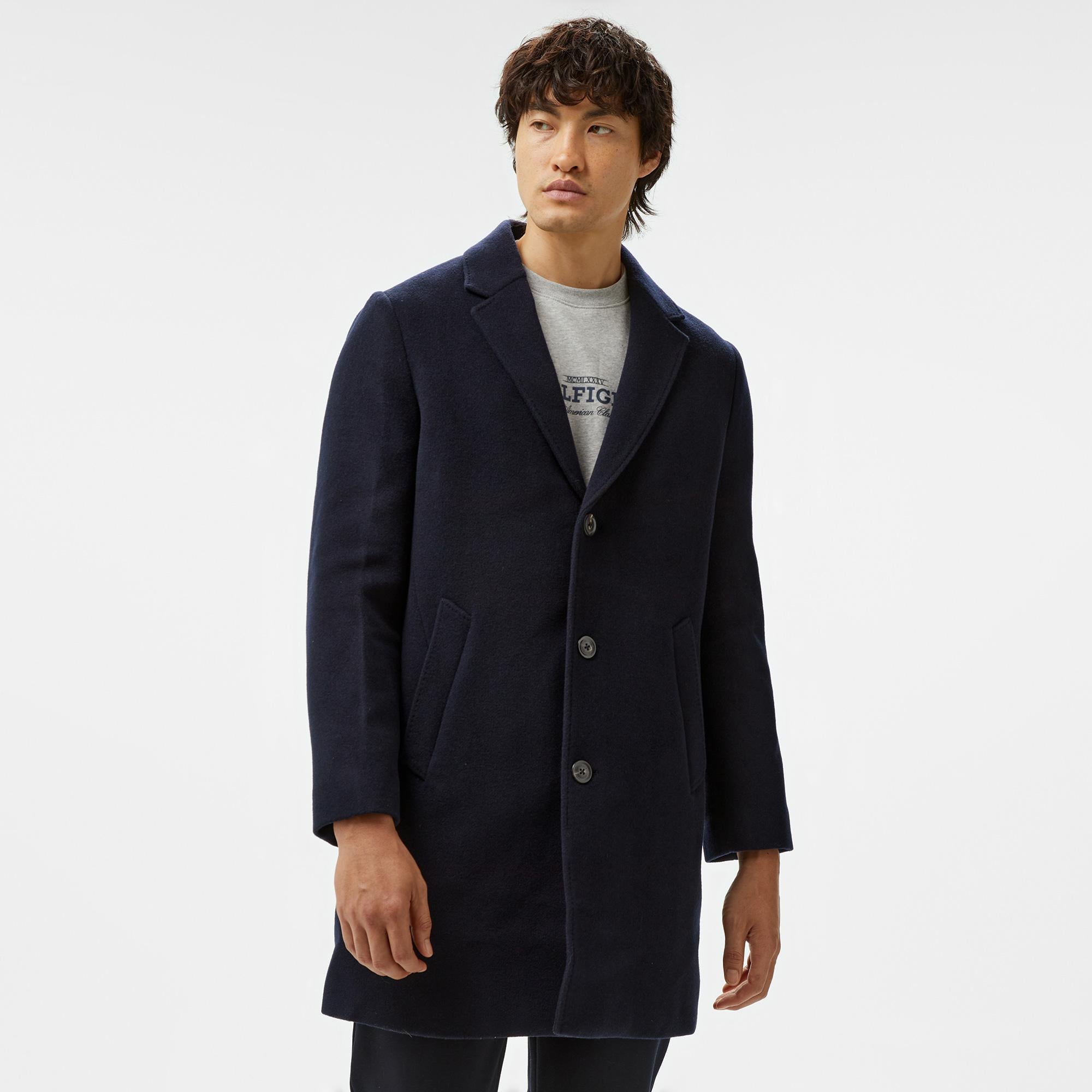 Tommy Hilfiger Dc Wool Mix Erkek Lacivert Kaban