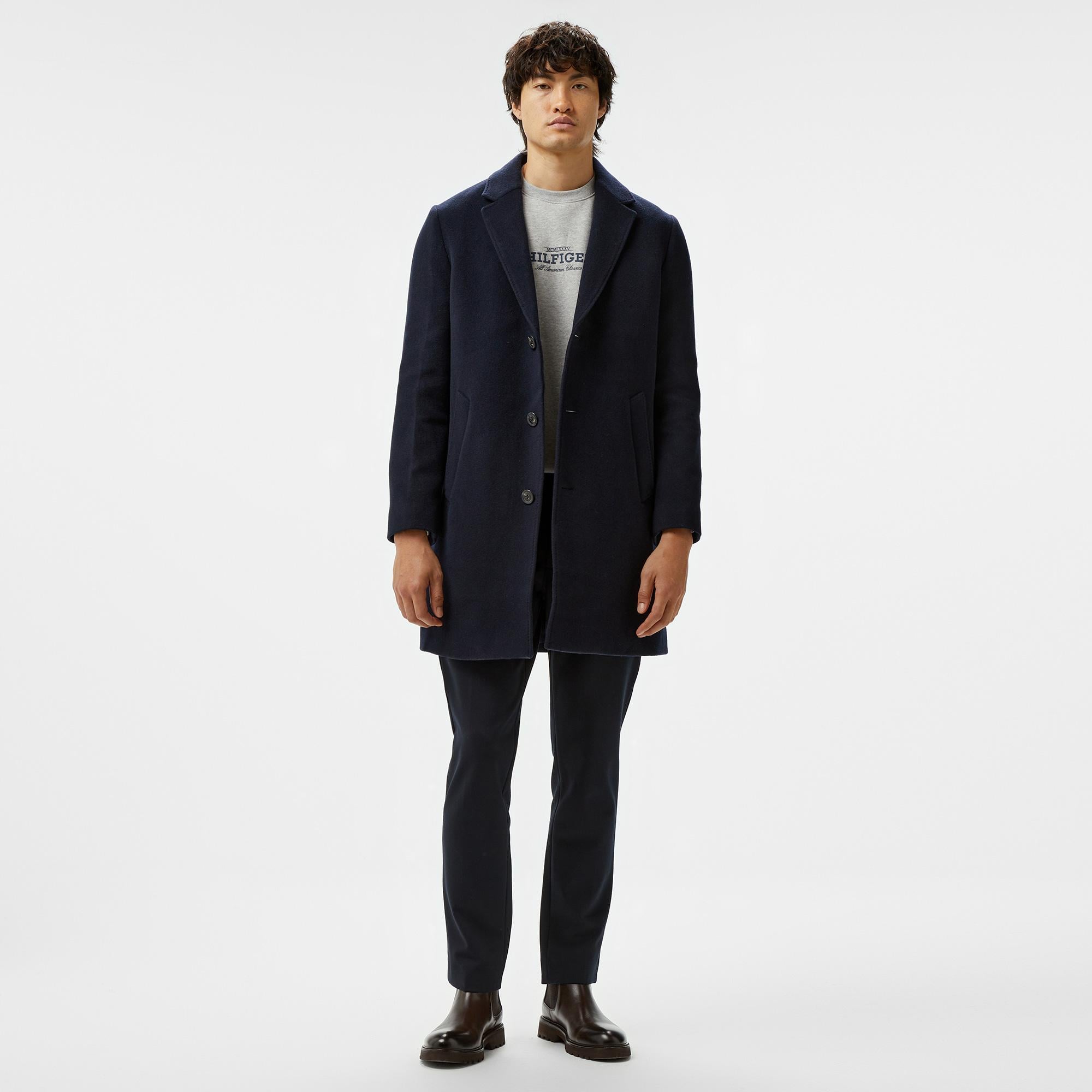 Tommy Hilfiger Dc Wool Mix Erkek Lacivert Kaban